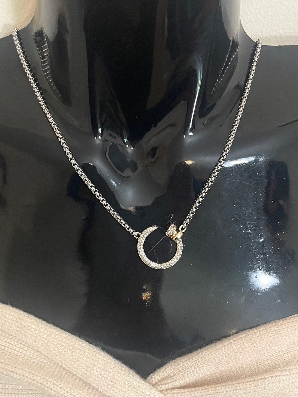 Two Tone Iced Out Bent Nail Necklace Gold and Rhodium Designer Inspired NWOT - Picture 2 of 10